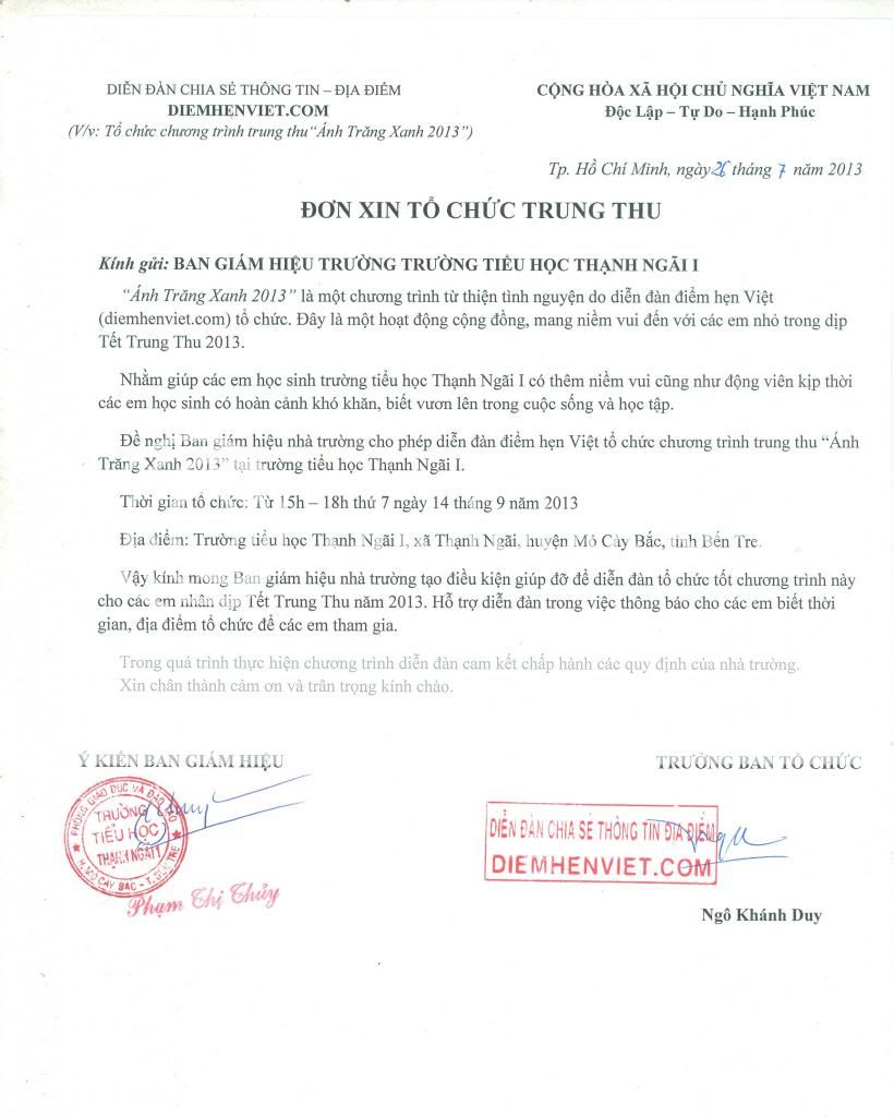 Chương trình từ thiện - Ánh Trăng Xanh nhân dịp Trung Thu tại Bến Tre