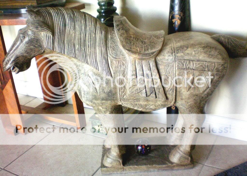 Pair of Carved Stone Horse Statues Asian Feng Shui eBay