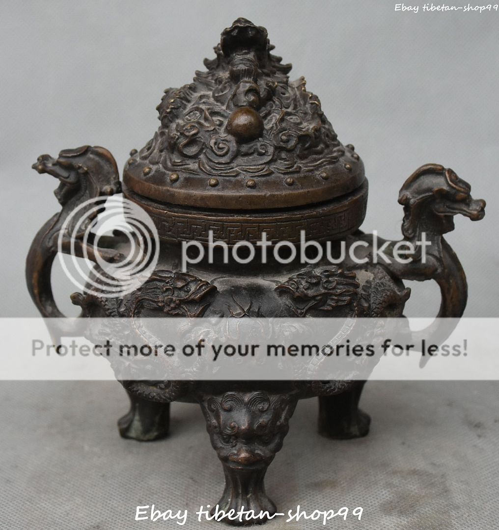 China classical Bronze Signed lucky dragon Statue incense burner Censer